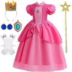 Princess Costume for Girls Dress up Outfit with Crown Gloves Earring Wand 5-6 Years(P03,120CM)