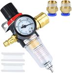 1/4" Air Filter Regulator Compressor, Compressed Air Pressure Regulator Inline with Water Separator, German Quick Couplings and Pressure Gauge