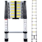 NAIMP 3.8M Telescopic Ladder, 12.5ft Multi-Purpose Folding Aluminium Telescoping Ladder Extendable Portable Loft Extension Foldable with EN131, 150kg/330lb Capacity, 13 Steps Ladders, 380*50*9cm