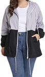 kacocob Women's Plus Size Rain Jacket Lightweight Hooded Rain Coat Windbreaker, Black, 5X-Large