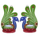 Saugat Traders Candle Set for Diwali Home Decoration - Peacock Design Tea Light Candle Holder Candle - Door Hanging-Wall Hanging-Deepawali Gift for Corporate Clients, Family & Friends