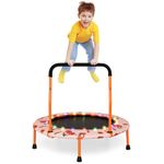 GYMAX 36’’ Kids Trampoline, Toddler Trampolines with LED Lights, Removable Handle and Protective Cover, Outdoor Indoor Mini Trampoline for Children (Orange)