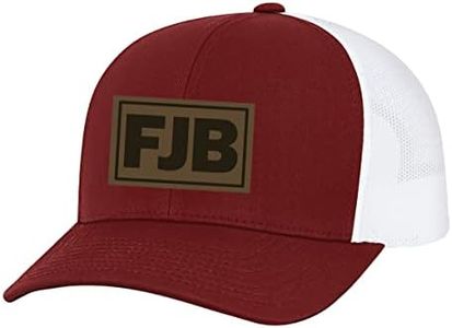 FJB F Joe Biden Funny Men's Embroidered Mesh Back Trucker Hat, Red/White Lthr, One Size