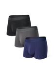 Separatec Men's Boxer Shorts 2.0 Breathable Fitted Boxer Bamboo Rayon Trunks Dual Pouch 3 Pack (L, Dark Blue+Black+Dark Grey)