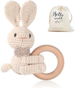 WOODEN TEETHER Crochet Baby Rattle, Crochet Baby Toys, Shaker Toy, Newborn Animal Rattle Toys，Knitted Stuffed Animals Gifts for Baby, Lovely Bunny
