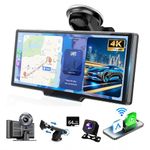 Wireless Carplay Screen for Car, 10.26" Portable Carplay and Android Auto Screen with 4K Dash Cam, 1080P Backup Camera, Bluetooth/GPS Navigation/TF Card/Mirror Link/Voice Control