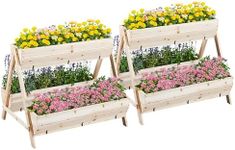 Yaheetech 44 x 36.5 x 35.5 Wooden Raised Garden Bed with Legs 3 Tiers Elevated Garden Bed Raised Planter Box Outdoor for Flowers Planter Gardening Bunk Bed for Vegetables, Herbs, 2pcs