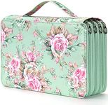 Colored Pencil Case - 200 Slots Pencil Holder with Zipper Closure Twill Fabric Large Capacity Pencil Box Rose Pattern Printing Marker Case Organizer for Artist (Green Rose)