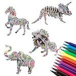 Tooccbii 3D Coloring Puzzle, 3D Painting Puzzle Game with 12 Colouring Pens, Educational Puzzle Toy Arts Crafts Supplies Creative Gift for Kids Boys Girls Age 3 4 5 6 7 8 9 10 11 12