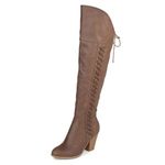 Brinley Co. Womens Faux Leather Faux Lace-up Over-the-knee Boots Brown, 8 Wide Calf, Brown