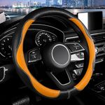 SuperKaKa Car Steering Wheel Cover 2024, Universal Auto PU Cute Breathable Slip-Proof Comfort Imitation Leather Protector Cars Interior Accessories for Women Men Fit Most Vehicle (Orange)