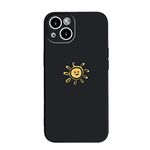 Casechics Compatible with iPhone Case,Silicone Cute Couple Matching Cartoon Sun Moon Camera Lens Protection Soft Shockproof Cover Phone Case (Blacksun,iPhone 13)