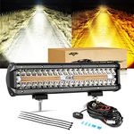 Auxbeam 12" LED Strobe Light Bar 300W 30000LM Dual Color Amber White Light Bar Spot Flood Combo Beam Flashing Off Road Driving Fog Light for Truck Pickup Jeep SUV ATV UTV