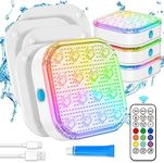 Submersible LED Lights with Remote, Waterproof Underwater LED Light Rechargeable Bettery 16 Color Changing Lamp Magnetic Floating Submersible Lights for Pool Vase Aquarium Decor (Ultra-Thin 4-Set)