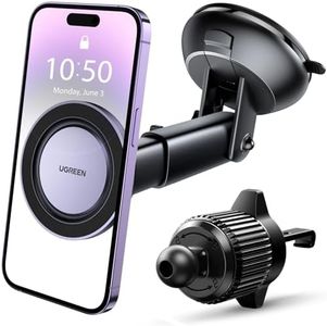 UGREEN Magnetic Car Phone Mount Compatible with MagSafe Car Mount - [2023 Upgraded] All-in-One Car Phone Holder Dashboard Windscreen Air Vent Compatible with MagSafe iPhone 15 14 13 12 Pro Max Mini