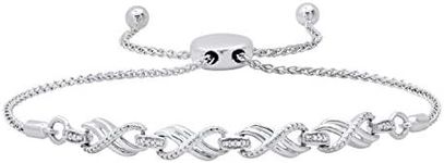 Dazzlingrock Collection 0.12 Carat (ctw) Round White Diamond Ladies Double Infinity Bolo Bracelets for Women, Sterling Silver