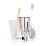 True Barware Set Cocktail Tools with Cobbler Shaker with Lid, Double Jigger, Bar Spoon Swizzle Stick, Hawthorne Strainer, Bartender Accessories, 13.75, W/Muddler