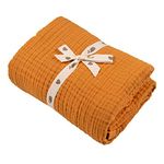 Muslin Blankets, Baby Toddler Quilt, 4 Layers, 100% Cotton Stroller Blanket, Hypoallergenic, Super-Soft, Breathable and Lightweight Swaddle, Nursery & Crib Blanket, Large (120 X 90 cm) (Tangerine)