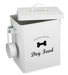 Geyecete Pet Treat and Food Storage Tin with Lid - 5lbs Capacity - Serving Scoop Included … -DOG