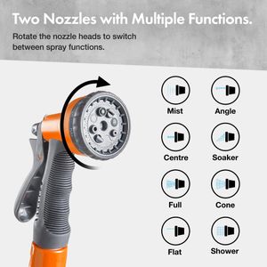 VonHaus 30m Wall Mounted Retractable Hose Reel – Auto Rewind, 8-Function Spray Gun
