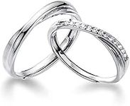 IMINI Endless Love Couple Rings Sterling Silver Cubic Zirconia Crystal Infinity Eternity Promise Engagement Wedding Ring Bridal Set Adjustable Band Gifts for Hers His Lover