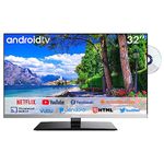 SYLVOX 32 inch Smart TV with DVD Player Built in and Satellite Decoder, Google Play, Frameless RV TV 1080P FHD, Support WiFi Bluetooth, HDMI USB, Android 12V TV for Campervans, Motorhomes, Caravans