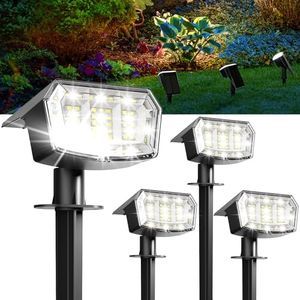 Solar Spot Lights Outdoor Waterproof 4 Pack IP65, 63 LED 3 Lighting Modes Spotlights for Yard House Garden Garage Pathway