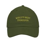 Worlds Best Zookeeper Embroidery Twill Cotton 6 Panel Low Profile Hat Olive Green