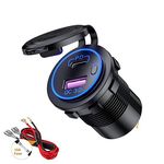 Thlevel USB C Car Charger Socket Dual USB Outlet PD & QC 3.0 Fast Car Charger Socket Power Waterproof with Switch for 12V/24V Marine Boat Motorcycle Truck (Blue)