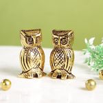 CraftVatika Metal Owl Couple Miniature Statue Showpiece, Owl Sculpture, Feng Shui Bird, Figurine, Uses for Living Room, Garden, Office Desk Gold Color, (2 Piece) (1 Box)