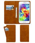 ACM Wallet Leather Flip Carry Case Compatible with Samsung Galaxy S5 Mini Mobile Flap Card Holder Front & Back Cover Classic Golden