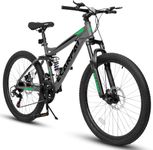 Rycheer Ecarpat 24 Dual Full Suspension Mountain Bike，21-Speed Dual Disc Brakes Carbon Steel Mens Women Mountain Bike, Sport Cycling MTB Bicycle for Adult
