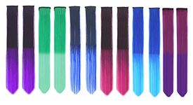 HEAVEN® 12pc Fake Hair Straight Hair Streak Colored Extension Highlighter For Women And Girls, Artificial Hair 10 gram (Multi-Color 12pc)