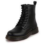 FAUSTO FST KI-2003 BLACK-38 Women's Black Classic High Ankle 8-Eye Lace Up Casual Long Boots For Travelling|Trekking (5 UK)