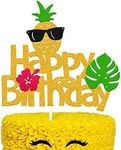 Pineapple Cake Topper Summer Fruit Hawaiian Tropical Aloha Luau Pineapple Theme Kids Boy Girl Happy Birthday Holiday Party Cake Decoration Glitter Green