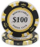 DA VINCI 14 Gram Clay Monte Carlo Poker Club Premium Quality Poker Chips Pack of 50 Black Chips