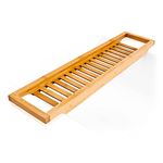 Relaxdays Bamboo Bathtub Caddy, Wooden Bathroom Rack, 4 x 64 x 15 cm, Over The Tub Storage Tray, with Rails, Natural Brown