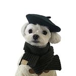 MuYaoPet Dog Cat Beret Wool Hat Headband French Artist Beanie Beret Pet Dog Christmas Costume Hair Accessory Photo Props (Black, One Size)