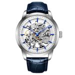 Pagani Design Classic Fashion Men's Skeleton Automatic Mechanical Watch Leather Strap Stainless Steel Self-Winding Waterproof Business Analogue Sports Wristwatch (Blue)