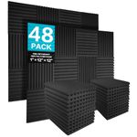 JBER 48 Pack Charcoal Acoustic Panels Studio Foam Wedges Fireproof Soundproof Padding Wall Panels 2.5 X 30 X 30cm/1" X 12" X 12"