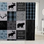 Camping and Hunting Themed Shower Curtain, for Wildlife Decor Bathroom Fabric Shower Curtain Set Camper Themed Bath Curtain Stalls Bathtubs Decor Deer Elk Bear Print Waterproof Curtains 72"x72"