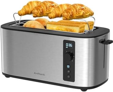 Anfilank Toaster 4 Slice with Countdown Timer, Extra Wide Slots for Bagels and Waffles, 6 Browning Settings, Removable Crumb Tray, Stainless Steel
