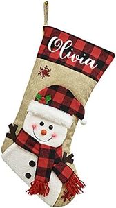 Dreamdecor Christmas Stockings Personalized with Name, 18" Christmas Stocking Deer Gnome Santa Snowman Burlap Plaid Xmas Stocking Holiday Christmas Decoration Gifts for Family Kids