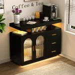 RGB LED Coffee Bar Cabinet Kitchen Storage Cabinet & Sideboard Buffet Cabinets - Wood Coffee Bar Table with Shelf Capacity for Dinning Room/Living Room/Kitchen(Black)