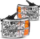 oEdRo Headlights Assembly Compatible with 2007-2013 Chevy Silverado 1500/2007-2014 Silverado 2500HD 3500HD Headlamp Chrome Housing Clear Lens Amber Reflector