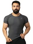 Nylon Compression Half Sleeve Top Gym and Sports T-Shirt (Medium, Dark Grey)