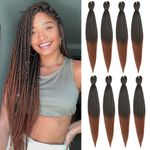 EFFGOCO Pre Stretched Braiding Hair 8 Packs 20 Inch Professional Pre Stretched Crochet Hair For Box Braids Or Twist Ombre Brown Yaki Perm Straight Synthetic Hair Extension For Women (20Inch, T1B/30)