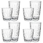 Plastic Water Tumblers | Set of 8 Transparent Unbreakable Drinking Glasses Clear Acrylic Reusable Juice Wine Cups |4 Each: 12-Ounce and 16-Ounce for Home Picnic Party, Dishwasher Safe, Stackable