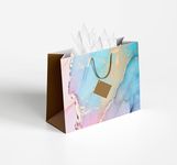 Sainet™ Gift Bags - Paper Bags for Return Gifts, Large Gift Carry Bag, Gifting, Goodie Bags with Butter Paper and Thank You Card - Pack of 20, Blue Pink Marble