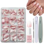 DMQ Almond Press on Nails Kit, 240Pcs French Ombre False Nails, Pink Gradient Fake Nails with Glue, 12 Sizes Oval Glossy Full Cover Stick on Nails for Women Girls Nails Art